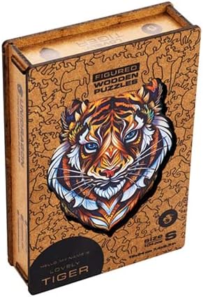 UNIDRAGON Original Wooden Jigsaw Puzzles - Lovely Tiger, 104 Pieces, Small 7.4"x9.3", Beautiful Gift Package, Unique Shape Best Gift for Adults and Kids