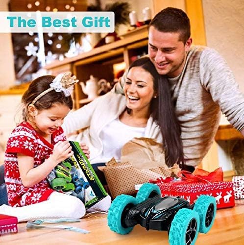 Remote Control Car: Double Sided 360°Rotating 4WD RC Cars 2.4GHz Electric Race Stunt Toy Car Rechargeable Toy Cars for 6 7 8 9 10 11 12 Year Old Boys Girls Kids Christmas Birthday Gifts Cyan