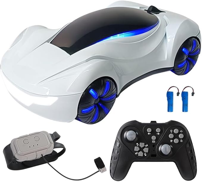 Remote Control Car, Gesture Sensing RC Sunt Car, 2.4GHz RC Drift Car for Kids with Spray Light and Sound, 360?Rotating Side Drifting RC Cars Birthday Gifts for Boys Girls, 2 Batteries (White)