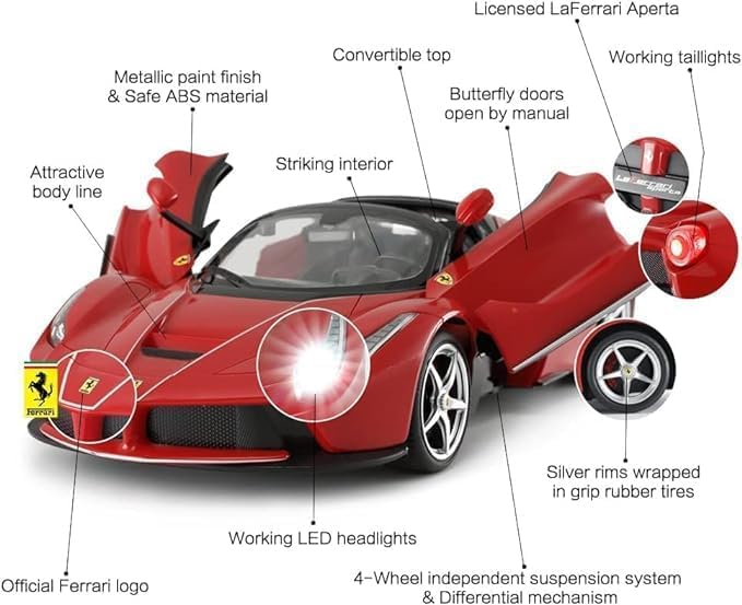 100 CLASSIC Officially Licensed RC Ferrari LaFerrari Remote Control RC Car Series 1:14 Scale Full Function Electric Sport Racing Hobby Toy Car (75800Red, 1:14)