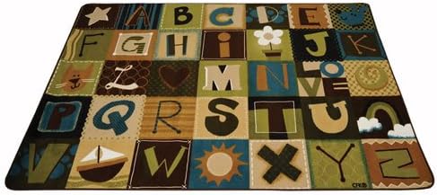 Carpets for Kids 11728 KIDSoft Alphabet Blocks Classroom Literacy Seating Rug 8ft x 12ft Rectangle Brown