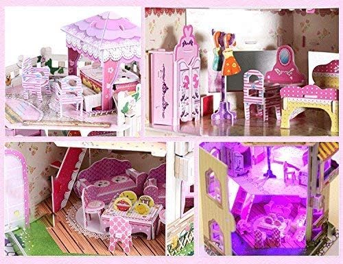 Rooftop Romance 3D Puzzle Dollhouse for Girls - Easy to Assemble 3-D Miniature Doll House Building Kit with LED Light for Kids - Educational Paper Jigsaw Puzzles - Perfect Craft Toys Gift - 101 Pcs
