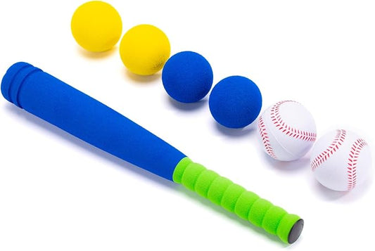 16.5 Inch [Mini Size] Soft Kids Foam Baseball Bat Toy Set with 6 Balls, Gift for Toddler Age 3 Years Old Indoor Outdoor Sport T Ball Bat Playing Sport Game (Blue)