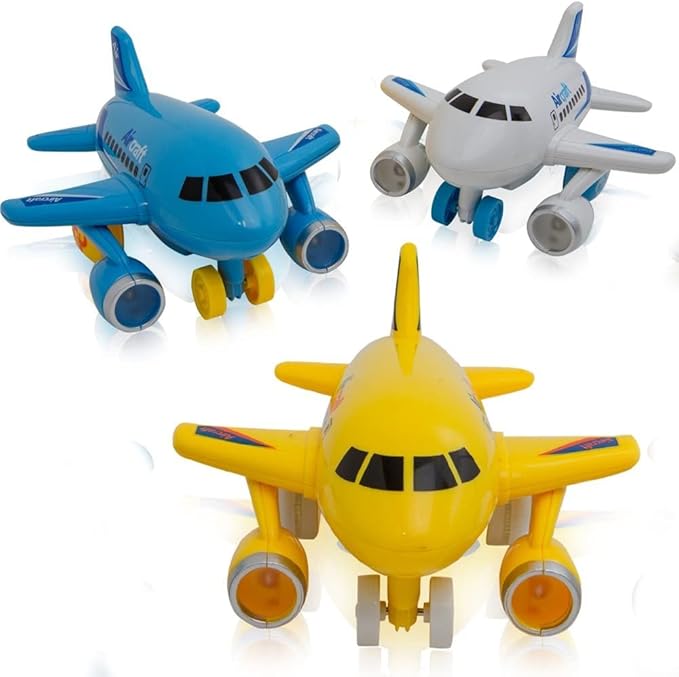 KIDSTHRILL Kids Airplane Toy for Boys & Girls. Set of Three Toy Airplanes with Flashing Lights, Music & Airplane Sound, Push and Go Toy Plane Gift Toys for Toddler Boys 2 3 4 5 6 7 Years Old & up