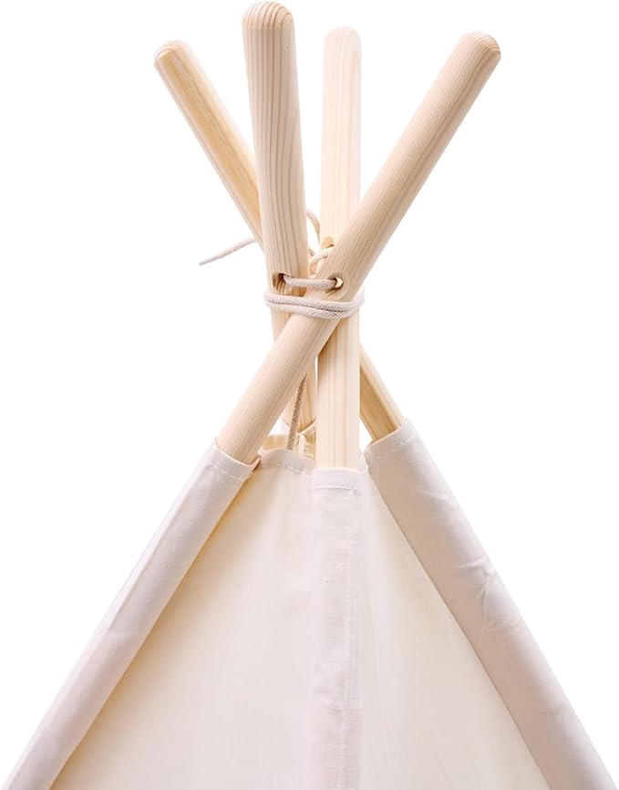 Kids Play Teepee Tent with Carry Bag 43 x 43 x 63 Inch, Natural Cotton Canvas + Pine Wood Frame