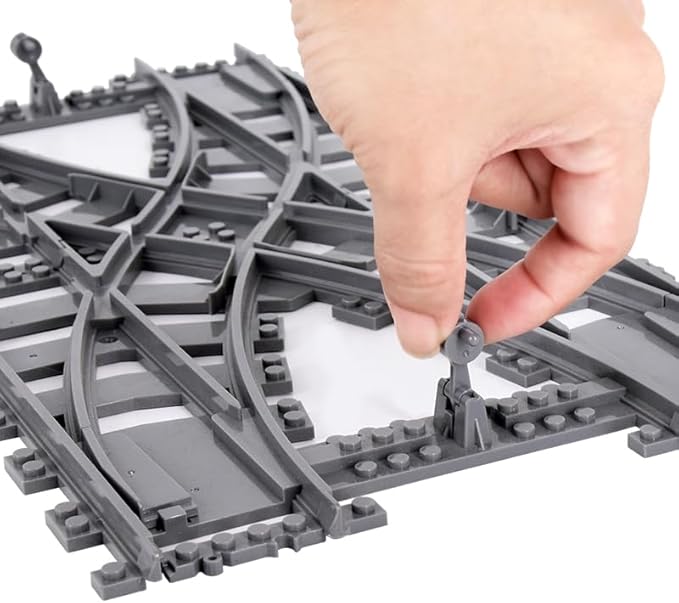 Train Track Railroad Accessories - City Train Track System with Railroad Crossing, Compatible with Major Brand Trains in Building Blocks