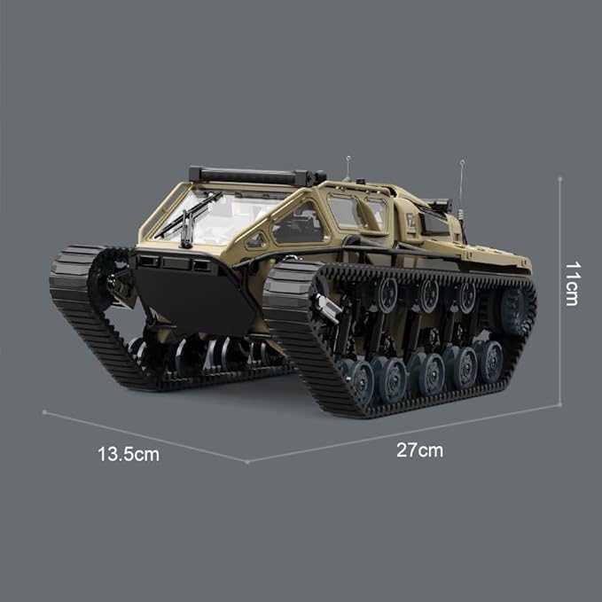 RC Tank Car, 1:16 Remote Control Crawler 10KM/H High Speed Tank, 2.4Ghz RC Rock Crawler Off-Road 4WD 360°Rotating Drifting Car with 2 Batteries, Military Truck Toy for Kids