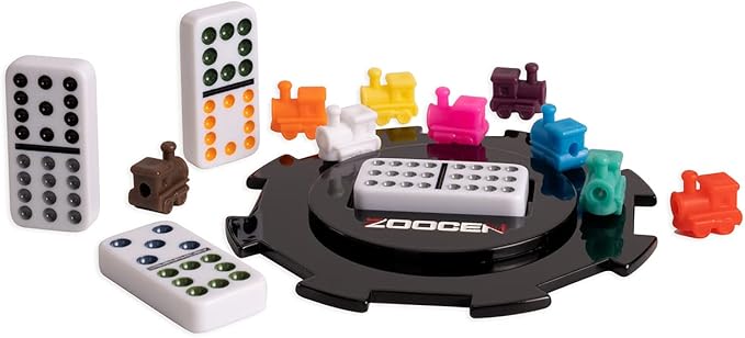 Double 12 Coloured Dot Dominoes Mexican Train Game Set with Wooden Case, 91 Tiles 9 Trains, Scoreboard, Acrylic Game hub