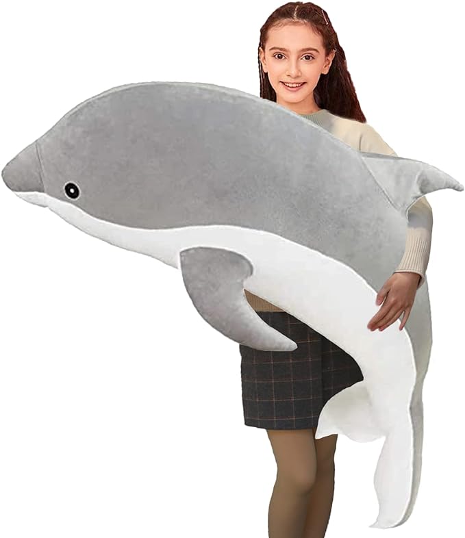 Dolphin Stuffed Animals Plush Pillow Super Soft Sea Animal Plush Toys Dolls for Boys Girls Sleeping Cushion Gift (50cm/19.68in, Grey)