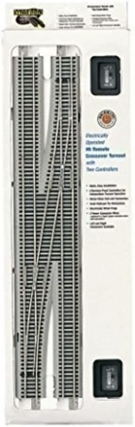 Bachmann Trains - Snap-Fit E-Z TRACK #6 REMOTE CROSSOVER TURNOUT - RIGHT (1/box) - NICKEL SILVER Rail With Gray Roadbed - HO Scale