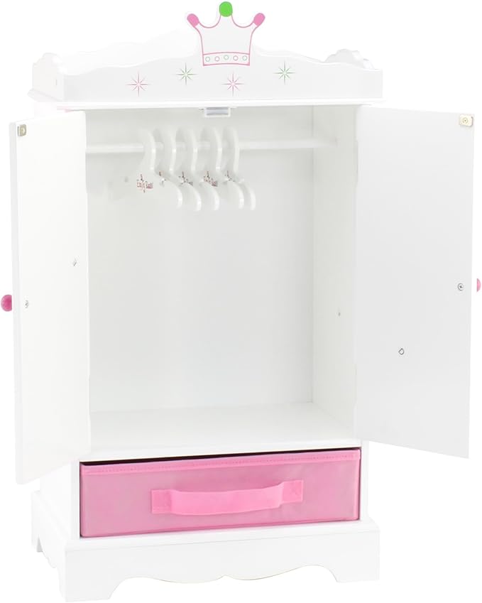 Emily Rose 18-inch Doll Large Wooden Storage Closet Armoire Wardrobe, Includes 5 Clothing Hangers! | Bedroom Furniture Fits American Girl Doll Clothes and Accessories | Gift for Girls 5+