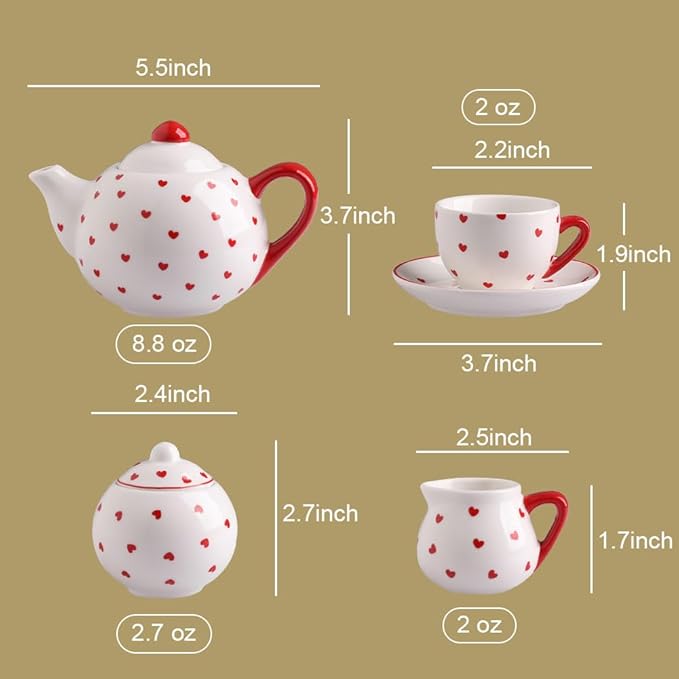 Sweejar Porcelain Tea Set for Little Girls,Kitchen Toys Tea Party Set for Kids Toddler Kitchen Pretend Toy Include Children Teapot, Cup & Saucer Sugar Bowl and Cream Pitcher(Sweet)