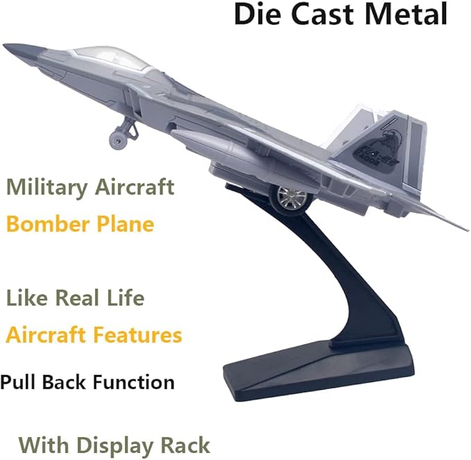Ailejia Diecast F 22 Fighting Falcon Airplane Model Military Plane Pull Back with Lights and Sounds Fighter Jet Toys for Boys