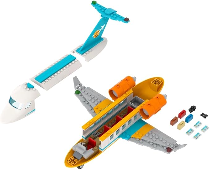 Brick Loot Vacation Airlines Passenger Airplane Building Blocks Set – Includes Airport Terminal, Boarding Stairs, and 7 Minifigures – Compatible with Lego – Gift for Kids Ages 6+