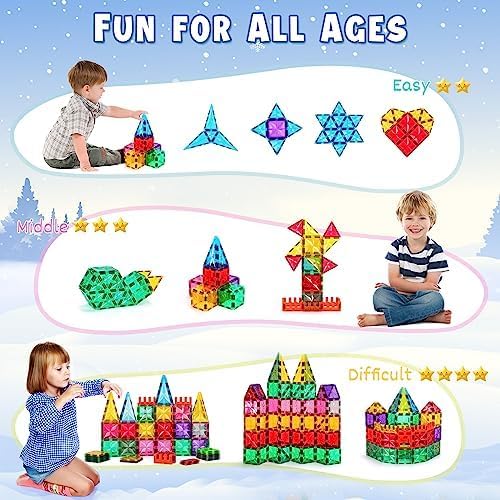 Magnetic Tiles,100PCS Star Magnetic Building Blocks Toy for Ages 3 4 5 6 7 8 9,Magnetic Tiles for Toddlers Gifts,Montessori Toys,STEM Toys Christmas Toy Gift for Kids Boys and Girls