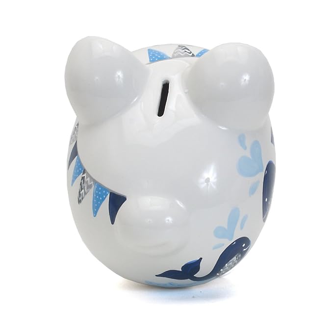 Child to Cherish Ceramic Piggy Bank for Boys, Blue Double Whale