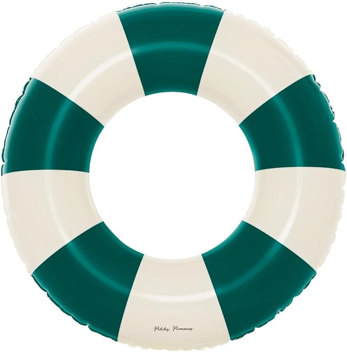 Petites-Pommes Inner Tubes for Pool for Kids & Toddlers - Durable Floats for Kids, Handprinted Classic Striped Design Beach Float, Soft Comfort Seaming, Packable Floats for Travel, Dark Green, 24 inch