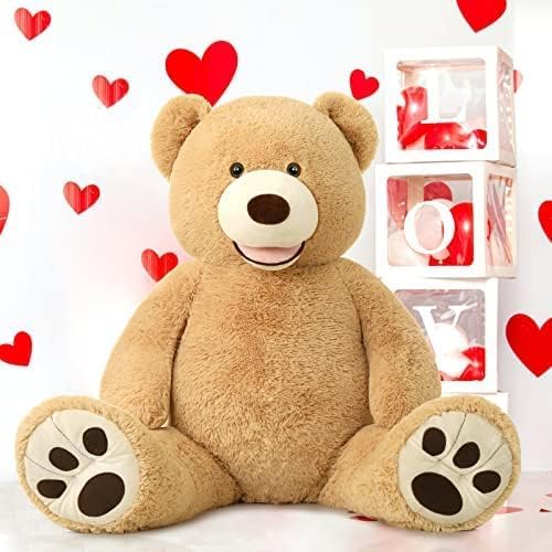 MorisMos Smile Giant Teddy Bear, 51inch Large Stuffed Bears with Big Footprints, Big Stuffed Animals Cuddly Plush Gifts for Girlfriends, Boyfriend, Brown