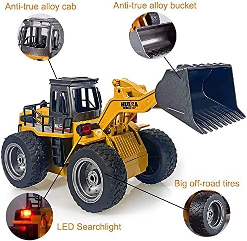 Remote Control Bulldozer Toy Truck, 1/18 Scale RC Metal Rc Front Loader 4WD Construction Vehicles for Boys Girls Kids with Rechargeable Two Battery 6+Year