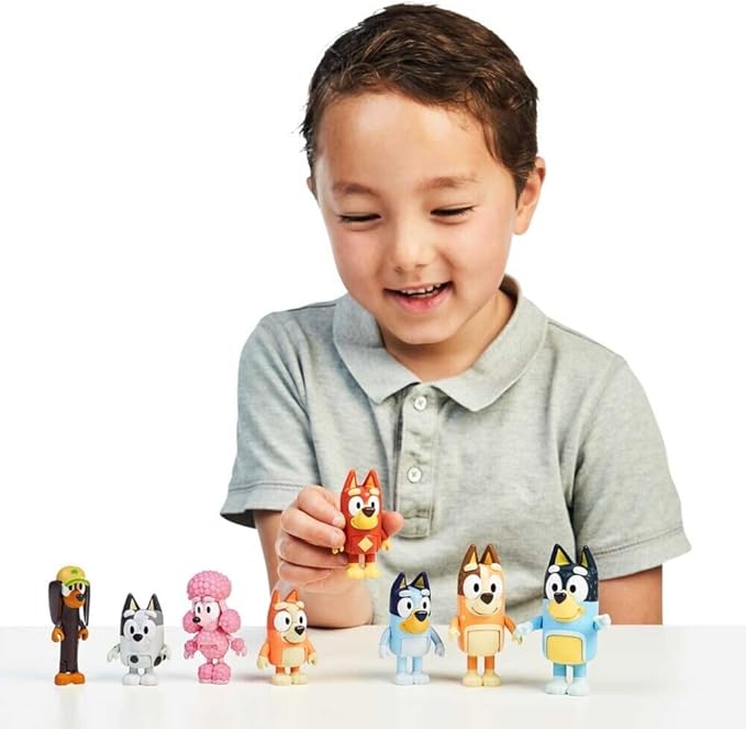Bluey Family Figure 4-Pack – Includes Bluey, Bingo, Mum (Chilli) & Dad (Bandit), Poseable Collectible Toys for Kids, Durable Cake Toppers, for Toddlers & Fans, Ages 3+