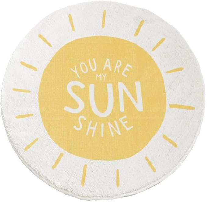 Poowe Sunshine Soft Plush Round Rug for Kids Room - 2.6 ft Alphabet Non Slip Nursery Bedroom Playroom Washable Classroom ABC Circle Rug for Kids Baby Toddlers
