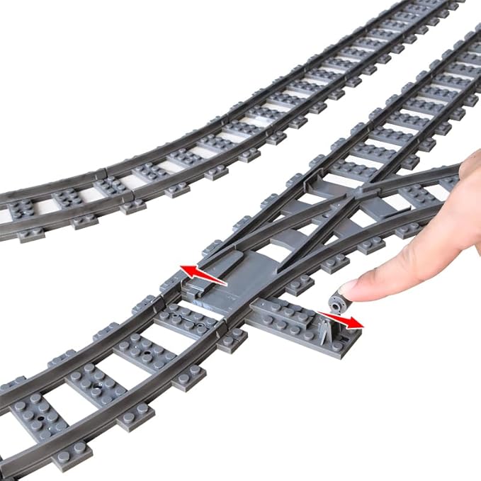 Train Track Railroad Accessories - City Train Track System with Railroad Crossing, Compatible with Major Brand Trains in Building Blocks