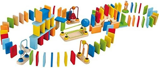 Hape Dynamo Wooden Domino Set Award Winning Domino Racing Building Block Set for Kids, 107 Solid Pieces of Fun Filled Racing, Building and Stacking