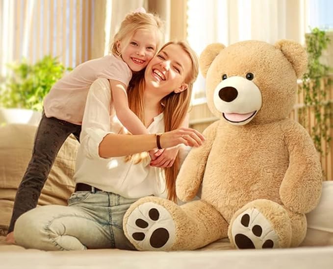 MorisMos Smile Giant Teddy Bear, 51inch Large Stuffed Bears with Big Footprints, Big Stuffed Animals Cuddly Plush Gifts for Girlfriends, Boyfriend, Brown