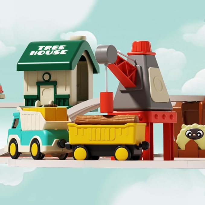 64pcs Forest Track Adventure Train Set with Magnetic Link Logging Truck,Train Track for 3-7 Years Old Toddlers & Kids, Railway Set Christmas Toys for Kids,Rail Car Set for Boys & Girls