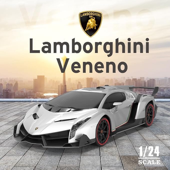 Vinie Remote Control Car for Boys, RC Cars Lamborghini, 1:24 Scale Officially Licensed Kids Toys, Lambo Veneno Drift Car with Cool Led Lights, 4 5 6 7 8 9 10 11 12 Year Old Boy Birthday Gift (Silver)