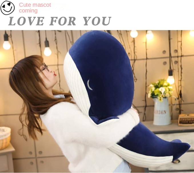 MUPI Whale Stuffed Animals Plush Pillow 4 Size Cute Soft Cotton Plushies Pillows Kawaii Blue Whale Toy Gifts for Kids Boys Girls Adults (Blue, 18 Inch)