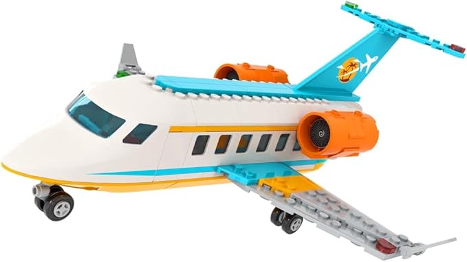 Brick Loot Vacation Airlines Passenger Airplane Building Blocks Set – Includes Airport Terminal, Boarding Stairs, and 7 Minifigures – Compatible with Lego – Gift for Kids Ages 6+
