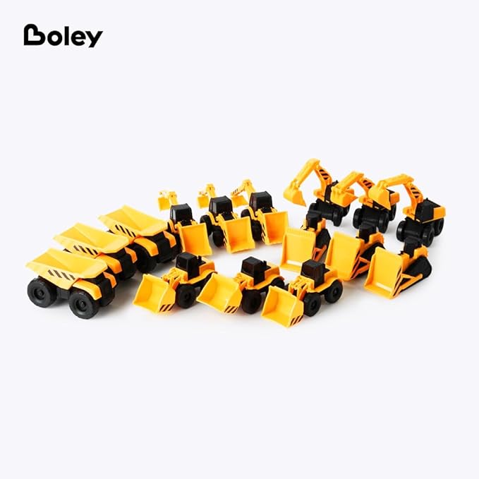 Boley 15-Pack Mini Construction Vehicle Set - Toy Trucks for Toddlers - Durable Construction Toy Vehicles for Boys and Girls - Perfect for Imaginative Play and Learning