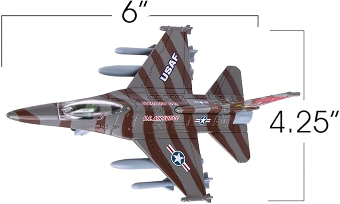 ArtCreativity Diecast F-16 Fighter Jet Toy, Pull Back Military Fighter Jets, Set of 2, Diecast Metal Airplane Jet Toys, Air Force Military Cake Decorations, Birthday Gift for Toddler Boys and Girls