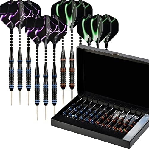 Formula Sports Darts Metal Tip Set - Steel Tip Darts Professional Metal Darts Set 12PCS 21/23 Grams Pro Darts Set with Aluminium Shafts, Extra Flights, Dart Sharpener, Flight Protector