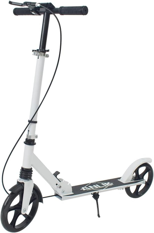 Dual-Brake Shock-Absorbing Kick Scooter, Anti-Skid PU Wheels, 4 Height-Adjustable Positions, Wider Pedals, Suitable for Children Over 6 Years Old, Teenagers & Adults