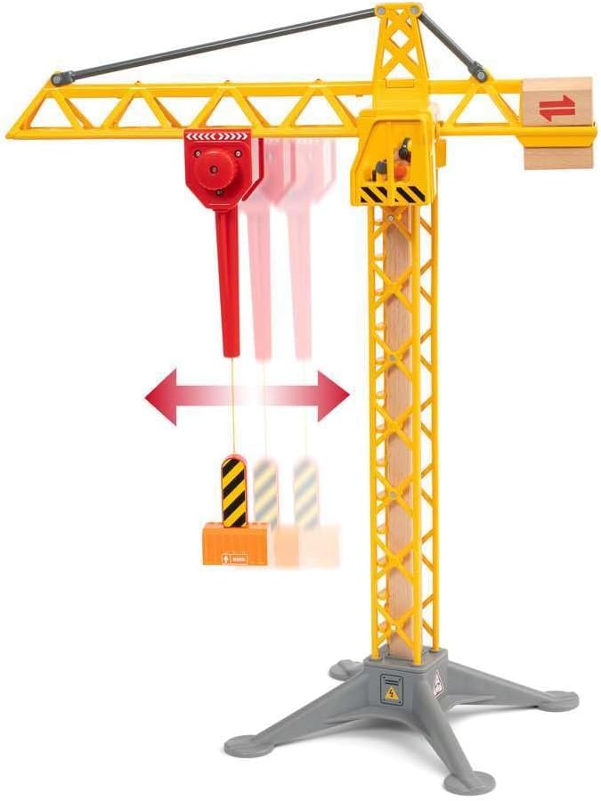 BRIO 33835 Construction Crane with Lights | Premium Wooden Toy Train Set | Ideal for Kids Age 3 and Up | Built with Sustainable Materials | Yellow