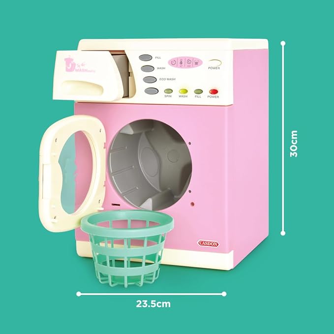 Casdon Pink Washer | Pink Toy Washing Machine for Children Aged 3+ | Features Spinning Drum & Sound Effects for Realistic Play!