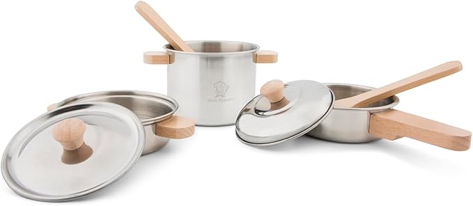 New Classic Toys Metal Pan Set - Pretend Play Toy for Kids Cooking Simulation Educational Toys and Color Perception Toy for Preschool Age Toddlers Boys Girls