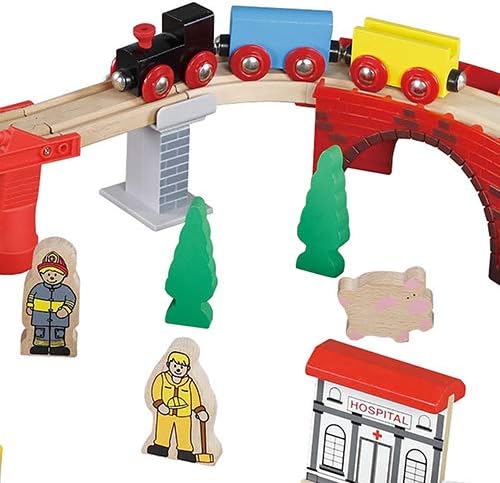 inc. Giant 60 pc Wooden Train Set - Complete Toy Railway w/Tracks, Engine, Cars, Bridges, Stations, People, Signs. Genuine Hardwood, Compatible with All Major Brand Accessories