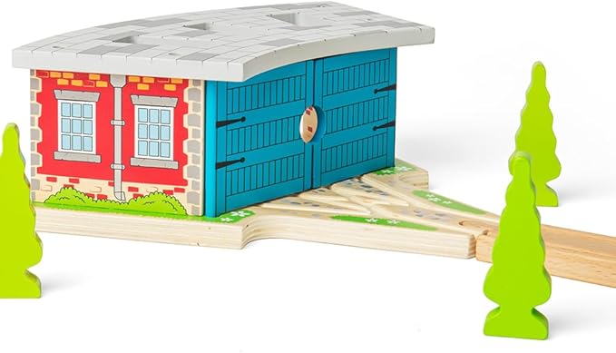 Bigjigs Rail Triple Engine Wooden Shed, Wooden Toys, Small Shed for Toy Trains, Wooden Train Set, Wooden Train Track Accessories, Bigjigs Train Accessories