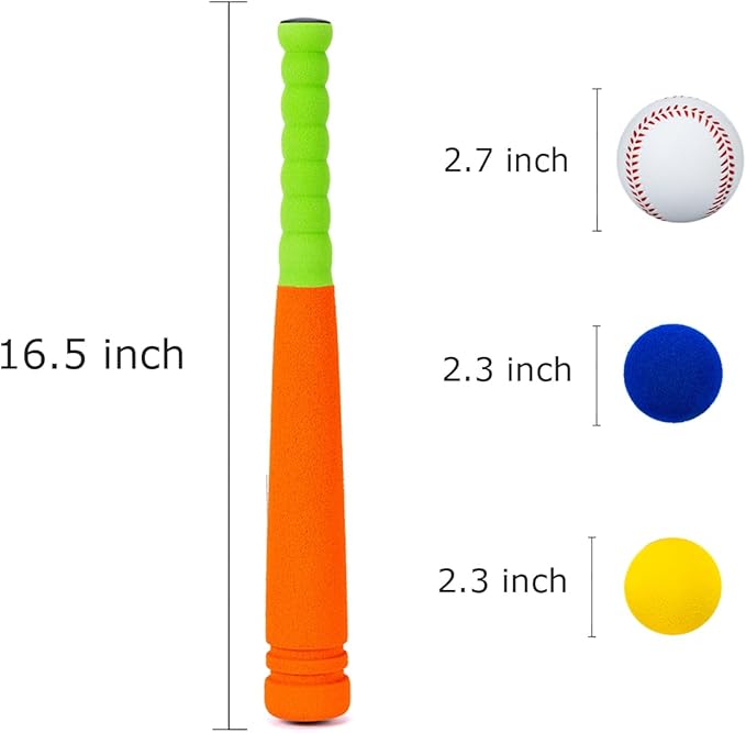 16.5 Inch [Mini Size] Soft Kids Foam Baseball Bat Toy Set with 6 Balls, for Toddler Age 3 Years Old Indoor Outdoor Sport T Ball Bat Playing Game, Orange