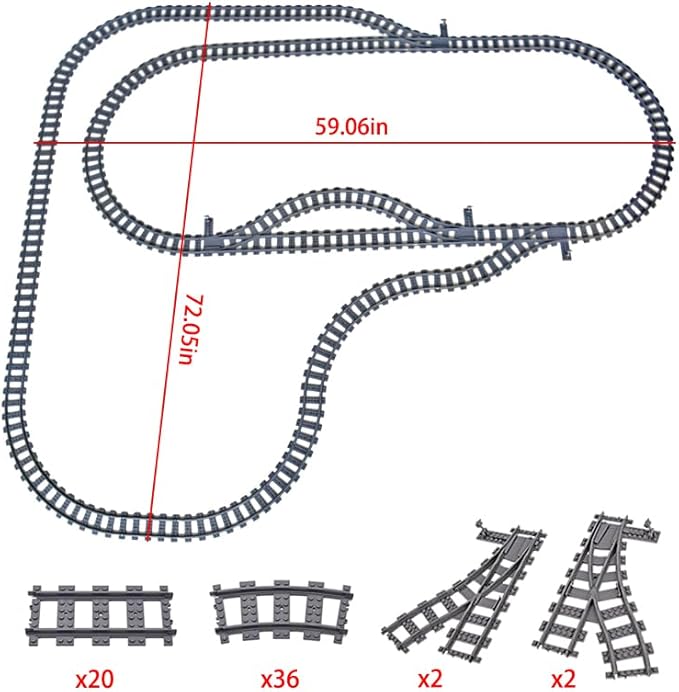 Train City Track Expansion Set - Railroad and Track Extensions, Compatible with Major Building Block Brands, Ideal for Kids' Construction, a Great Gift for Train and City Enthusiasts