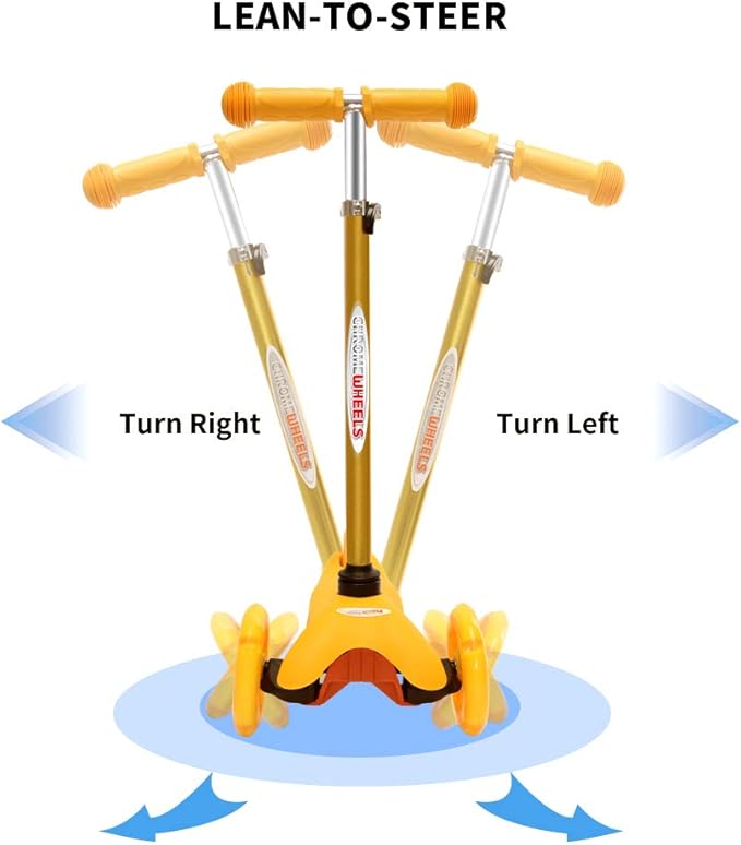 ChromeWheels Scooter for Kids, Deluxe 3 Wheel Scooter for Toddlers 4 Adjustable Height Glider with Kick Scooters, Lean to Steer with LED Flashing Light for Ages 3-6 Girls Boys