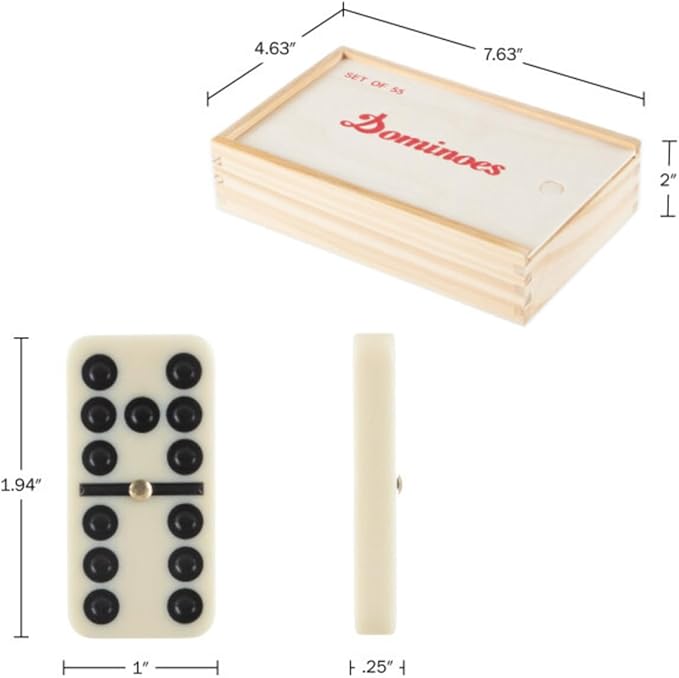 Premium Set of 55 Double Nine Dominoes with Wood Case, Brown