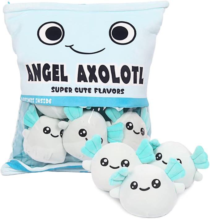 ARELUX Cute Axolotl Plush Pillow:Removable Stuffed Animal Bag Plushie 6Pcs Sets Stuffed Salamander Throw Pillow Soft Blue Axolotl Plush Toys Doll Creative Birthday Friends Family Member