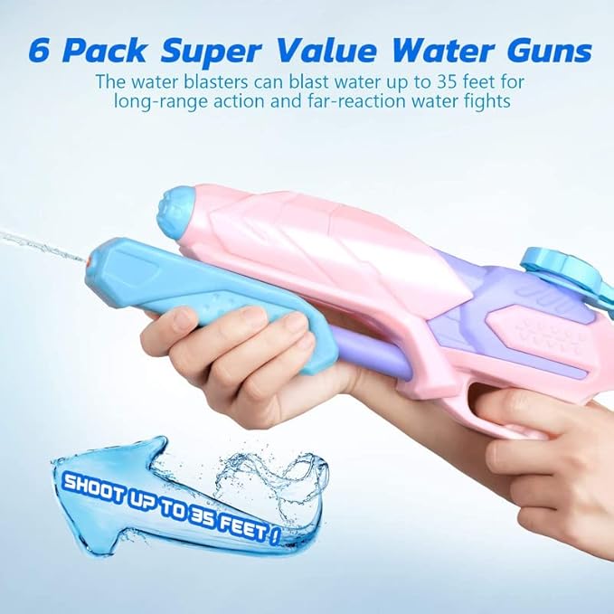 Water Guns for Kids 6 Pack Ages 4-8-12 Squirt Guns Water Pistol Super Soaker Blaster Bulk Long Range Water Fighting Toys Best Gifts for Boys Girls Adults Summer Swimming Pool Outdoor