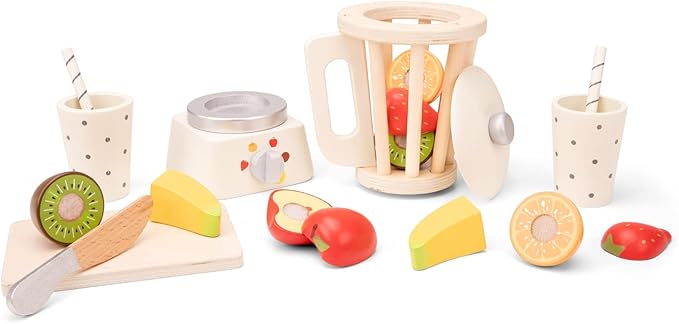 New Classic Toys Wooden Smoothie Set - Pretend Play Toy for Kids Cooking Simulation Educational Toys and Color Perception Toy for Preschool Age Toddlers Boys Girls
