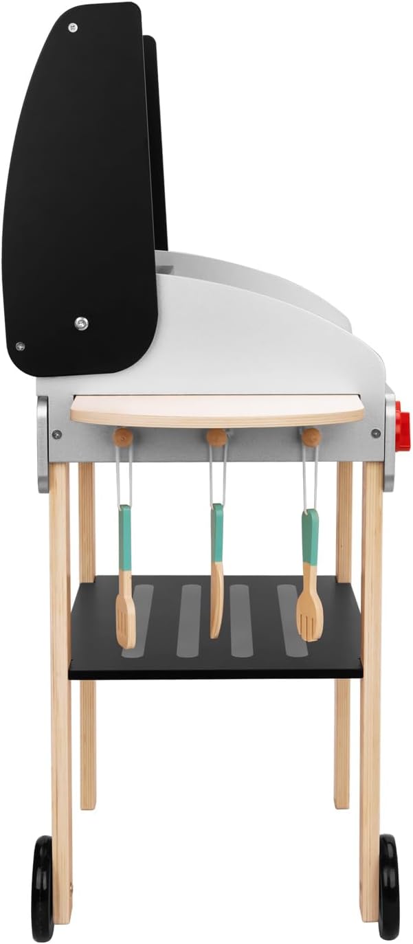 Wooden Play Barbecue Toy Grill, Kids Grill Playset with Toy Food and Grilling Tools, Play Kitchen Accessories for Toddlers Boys Girls Age 3+