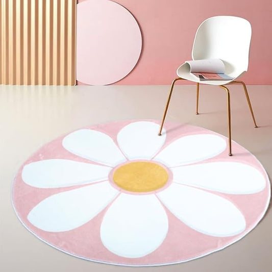 Poowe Round Kids Playroom Rug - Soft Alphabet Nursery Rug for Bedroom - Playtime Collection, Learning & Game Carpet for Classroom, Best Shower Gift for Infant Toddlers (Round 39.4", Pink Flower)